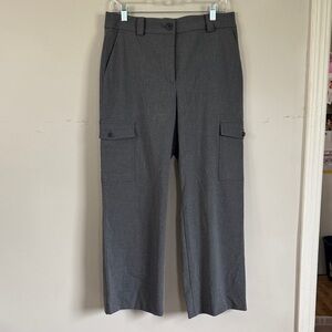 LOFT Gray Wide Leg Cargo Trousers Petite 8 High Rise Workwear Chic